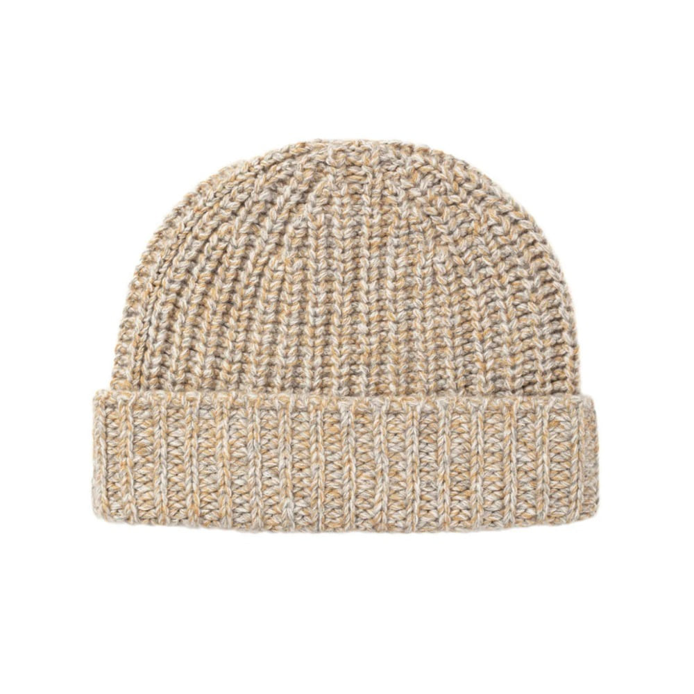 Cashmere Knitted Beanie Ribbed (Natural Marl)
