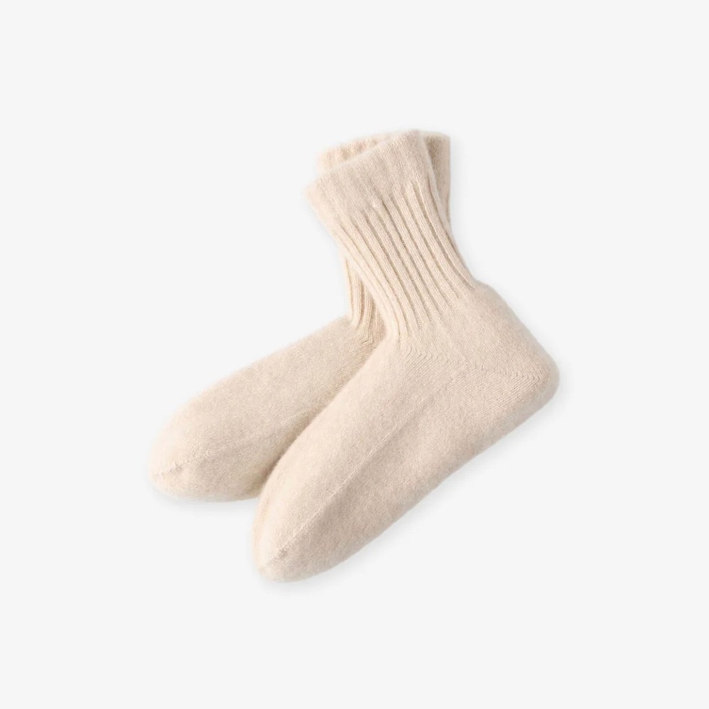 DOUBLE FACE CASHMERE HOUSE SOCKS (Off White)