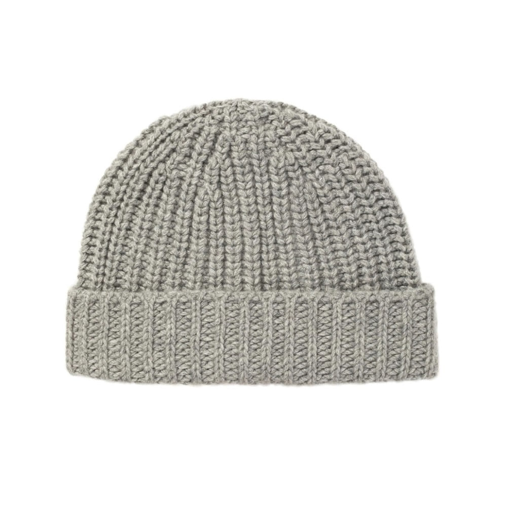 Cashmere Knitted Beanie Ribbed (Light Grey)