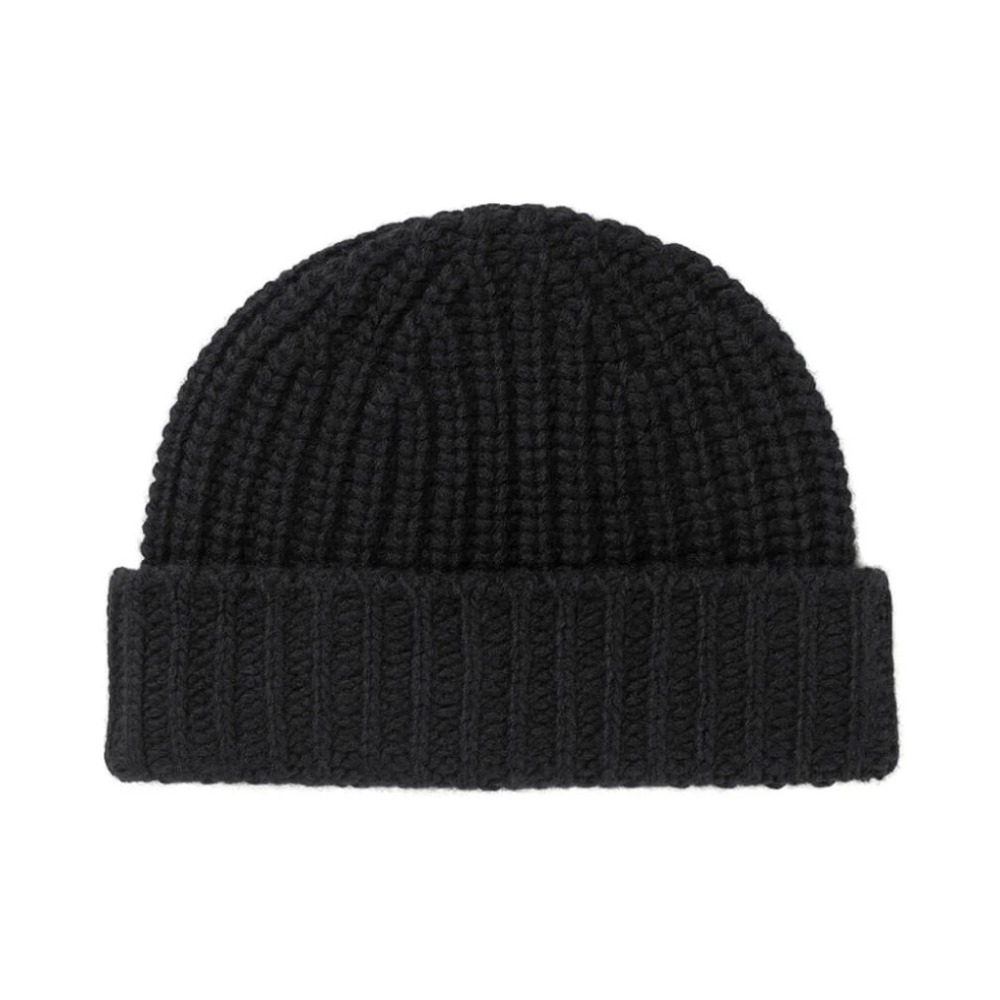 Cashmere Knitted Beanie Ribbed (Black)